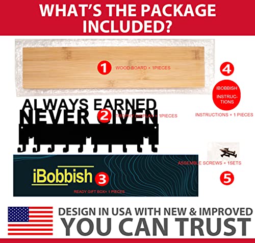iBobbish Premium Medal Hanger Display Trophy Shelf,Trophy Shelf for Wall,Always Earned Never Given Trophy Display Shelf Upgraded Trophy and Medal Display Shelf for Wrest,gymanstics,Race,Soccer.. - Thumbnail 6