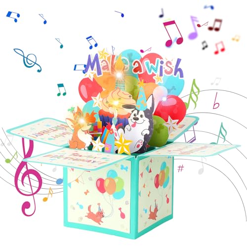 Geburtstagskarte mit Musik und Licht Geburtstagskarte Pusten 3D Pop-Up-Geburtstagskarten Ausblasbare Lichtkerze Geburtstagsgeschenke für Mädchen Freundin Männer Frauen