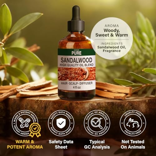 Image of 100% Pure Sandalwood Oil - 4 Fl Oz Sandalwood Essential Oil for Hair, Skin, Diffuser, Aromatherapy & DIY Soap Making Scent