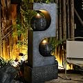 SERBILHOME Water Fountain Outdoor Garden 46.05'' Tall Fountains with Lights, Sphere Waterfall Feature for Patio Yard Pool Outside Decor,Grey