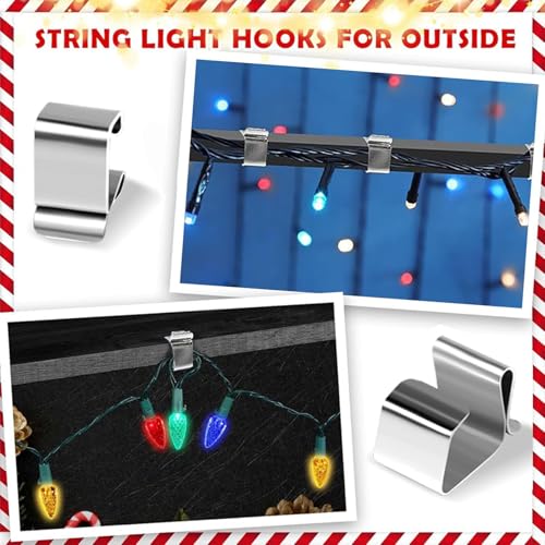 Shengruili 120 Stück Dachrinnenhaken für Lichterketten,Edelstahl-Weihnachtslichter,Metall-Weihnachtslichter-Dachrinnenhaken,Metall Licht Haken Clip,Mini Dachrinnenhaken,Edelstahl Weihnachtslicht Clips