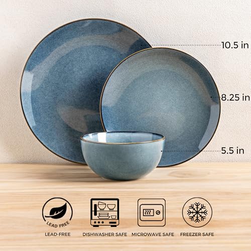 Image of GBHOME Dinnerware Sets For 8, 24Pcs Stoneware Plates and Bowls Sets, Dishwasher&Microwave Safe