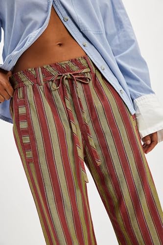 Women Casual Drawstring Elastic Waist Loose Wide Leg Striped Pants with Pockets3