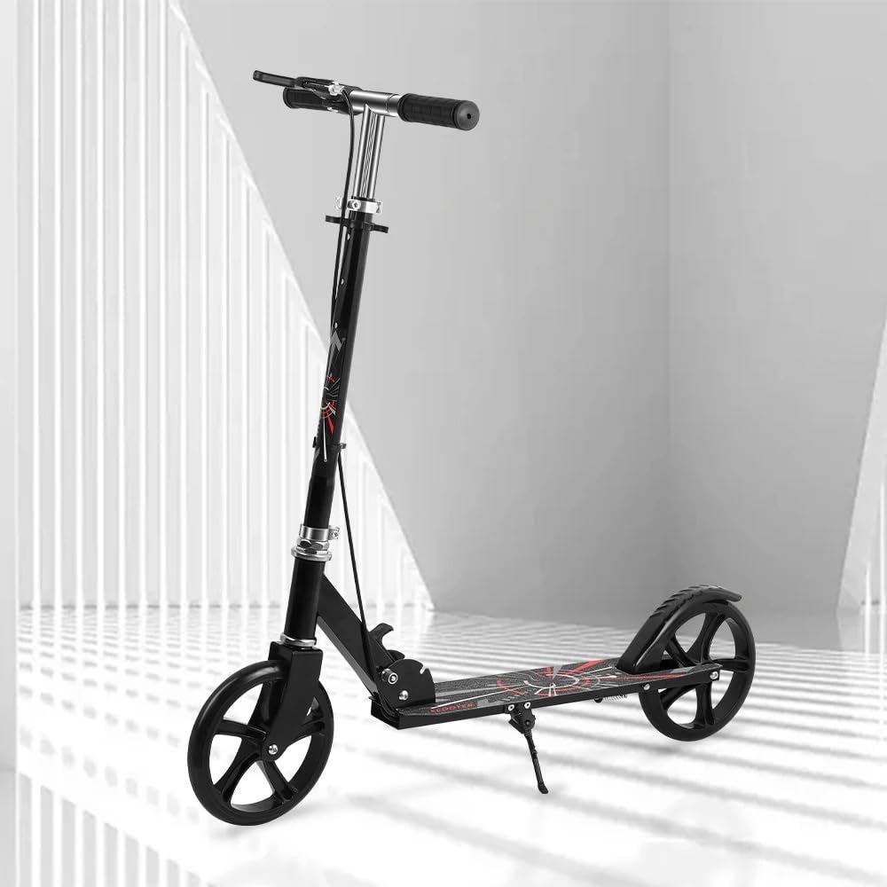 Adult Scooter Foldable, Kick Scooter with Adjustable Handlebar, Front Suspension, Rear Handbrake & Foot Brake, Two Wheel Scooter with Large Wheels for Commuting, Campus & Leisure