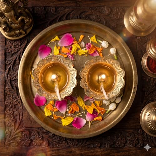 Image of Pure Source India Brass Akhand Diya /Oil Lamp for Pooja, Mandir and Home Decoration (L-2.75inch) 2pcs