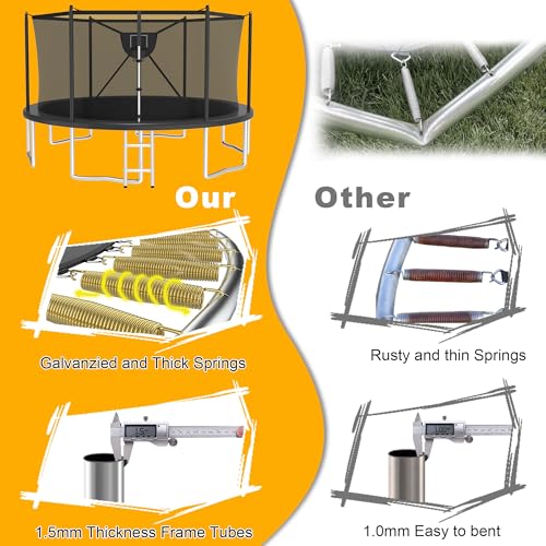2025 Upgrade 1500LBS Outdoor Tranpoline for Kids and Adults 【Easy to Install & Built to Last】 10FT 12FT 14FT 16FT Recreational Tranpolines with Net, Basketball Hoop and Ladder, ASTM Approved
