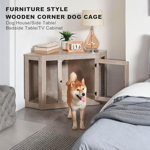 Robuste Hundebox Kaufeste Hundehütte aus Holz, Multifunktionsmöbel für kleine/mittelgroße/große Hunde, rustikaler Stil, Beistellschrank, dekoratives Design