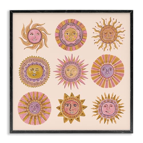Boho Solar Faces cadre carré noir Stupell affiche murale abstraite - 2