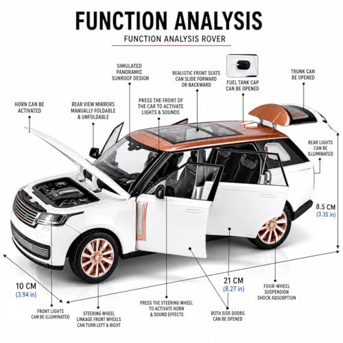 Image of Magicwand 1:24 Scale Die-Cast Rrange Rovver 2024【Large】 with 6 Openable Doors,Pull Back Action,Lights,Music【Ivory White】【Pack of 1】