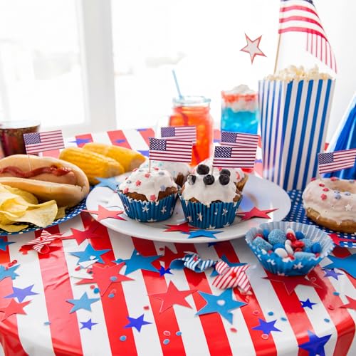 Image of Oudain 4th of July Decoration Tablecloths 84 Inch Plastic 250th Anniversary Patriotic Tablecloth American Flag Red White Blue Disposable Tablecover for Memorial Day Party Supplies(6 Pcs,Retro)