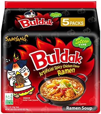 Samyang Buldak Stew Korean Spicy Hot Chicken Stir-Fried Noodles 4.94oz (Pack of 5)