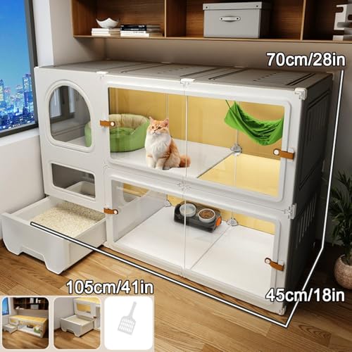 Wewnętrzny kojec dla kota z toaletą, panele modułowe DIY, łatwy montaż, bezpieczna blokada, przejrzysty widok dla szczęśliwych zwierząt domowych, trwały materiał PP, idealny dla kotów