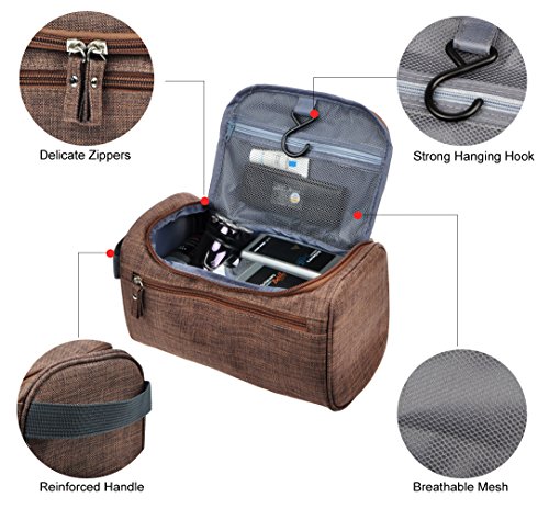 Image of Vercord Mens Toiletry Bag Wash Travel Small Shaving Dop Kit Shower Bathroom Ditty Hygiene Bag, Frosted Coffee, One Size (Hardcode), Classic