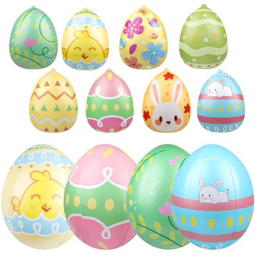 TaoQ C 12 Pièces 40 cm, 60 cm ballons gonflables de Pâques oeufs de Pâques gonflables décorations de Pâques jardin Cour de Pâques grand ballon d'oeufs de...
