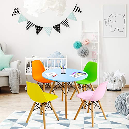 Image of Costzon Kids Table and Chair Set, 5 PCS Mid-Century Modern Style Kids Desk Set w /Wood Legs, Iron Frame for Dining Drawing Playing & Strong Bearing Capacity, Toddler Table and Chairs (Colorful)