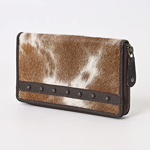 Genuine Cowhide Leather Purse for Women – Handmade Hairon Clutch Wallet with Zipper, Card Slots – Stylish Western Leather Bag for Travel, Everyday Use, Gifts – Brown2