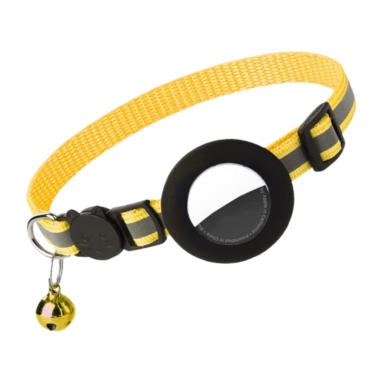 Airtag Cat Collar, Air tag Cat Collar with Bell and Safety Buckle in 3/8" Width, Reflective Collar with Waterproof Airtag Holder Compatible with Apple Airtag for Cat Dog Kitten Puppy (Yellow)