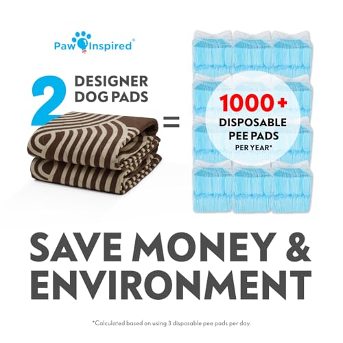Image of Paw Inspired Round Designer Dog Pads, Brown, 36 inch Size, 2 Pack | Premium Washable Pee Pads, Reusable Puppy Pads, Waterproof Mat, Leakproof, Non-Slip Liner for Potty Training, Whelping