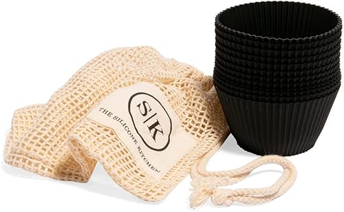 Miniatura 2 de The Silicone Kitchen Taza de silicona reutilizable para hornear, no tóxica, sin BPA, apta para lavavajillas, paquete de 12, negro mate