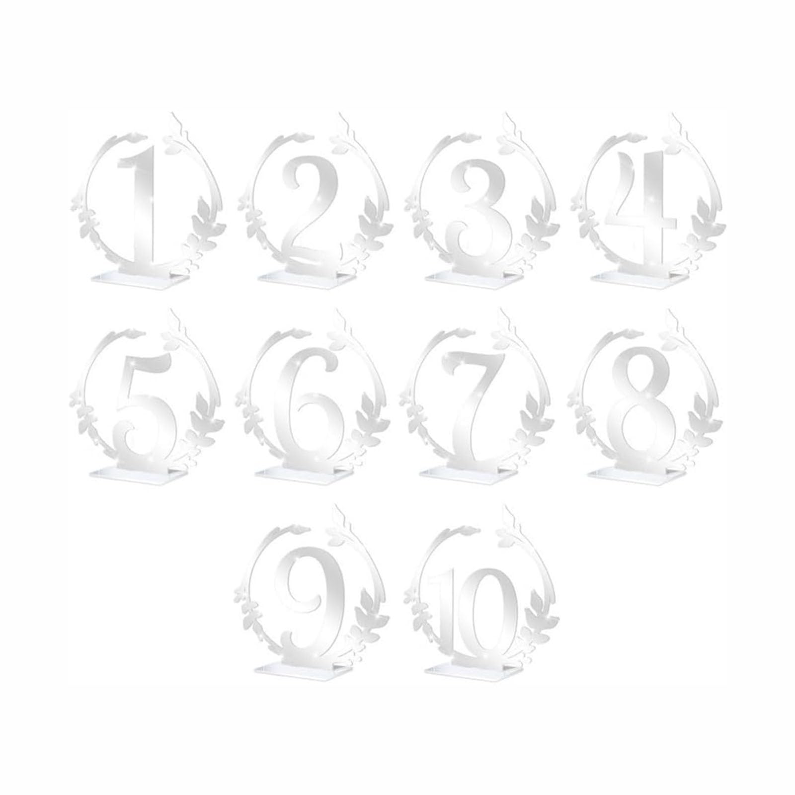 WAZUBC Clear Acrylic Wedding Table Numbers, 1-10 Reusable Wedding Table Decor Centerpiece Banquet Sign Table Centerpieces Number Signs for Weddings, Events, Celebrations (Silver)