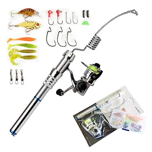 Portable Ultra Small Mini Stainless Steel Elastic Fishing Rod and Spinning Wheel Reel Combos, Aluminum Alloy Handle Fishing Pole with Line Lures Hooks for River, Lake, Reservoir, Ice Fishing And So On