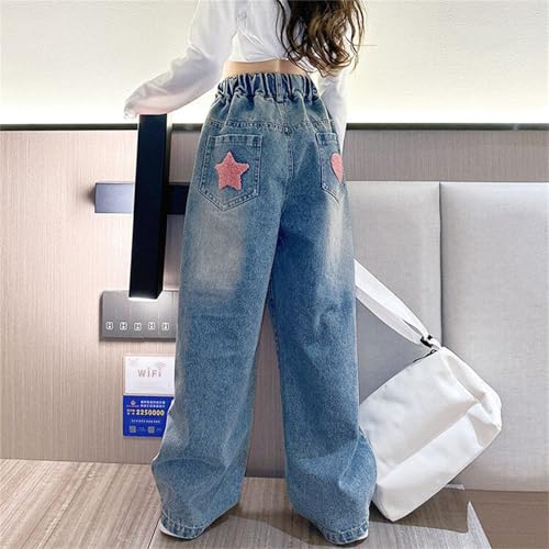 Cute Jeans for Teen Girls Y2K Baggy Jeans Athletic Wide Leg Denim Pants Kids Girls High Elastic Waist Baggy Pants3