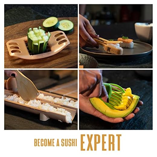 Alas Complete 20 Piece Sushi Making Set - Kit for Beginners & Pros with Knife, 2 Mats, Rice Bazooka and Dipping Plate