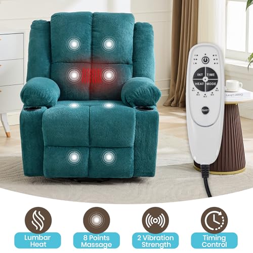 Image of Oversized Power Lift Recliner Chair for Elderly, 135 Lay Flat Electric Recliner with Massage & Heat, Stand Assist Lift Chair with 2 Cup Holders for Living Room,Blue