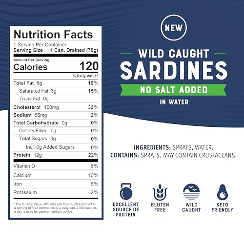 Image of Bumble Bee Wild Caught Sardines in Water, No Salt Added, 3.75 oz | Low Sodium, High Protein, Gluten Free, Keto Friendly, Clean Ingredients, Ready to Eat