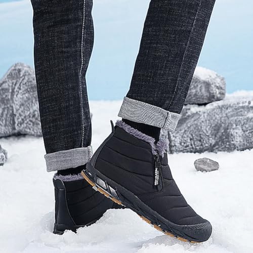 HiGropcore Womens Mens Winter Snow Boots Fully Fur Lined Slip On Ankle Booties Waterproof Thickening Fuzzy Snow Shoes3
