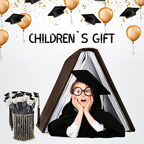 100 Bulk Graduation Cap Ballpoint Pen With Tassels Happy Face Round Shaped Rollerball Pen 0.7 Mm Black Gel Ink Lovely Present For Graduation Party Favor Student, School Office Home Supplies (Black) #TOP4