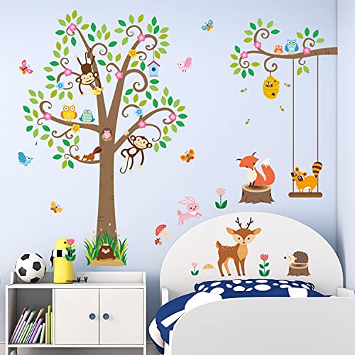 DECOWALL-SG-2106-Large-Scroll-Tree-and-Animals-Kids-Wall-Stickers-Wall-Decals-Peel-and-Stick-Removable-Wall-Stickers-for-Kids-Nursery-Bedroom-Living-Room-dcor