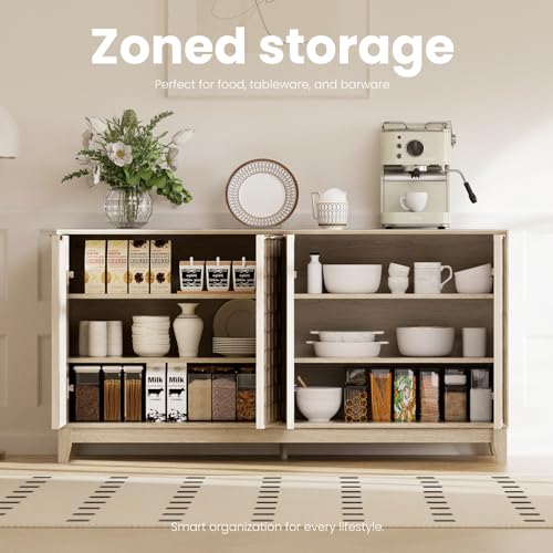 COLAMY Fluted Sideboard Cabinet with Storage – Solid Wood Buffet for Dining Room, Credenza Console with Adjustable Shelves, Walnut Finish, Mid Century Modern Style,Oak White - Image 4