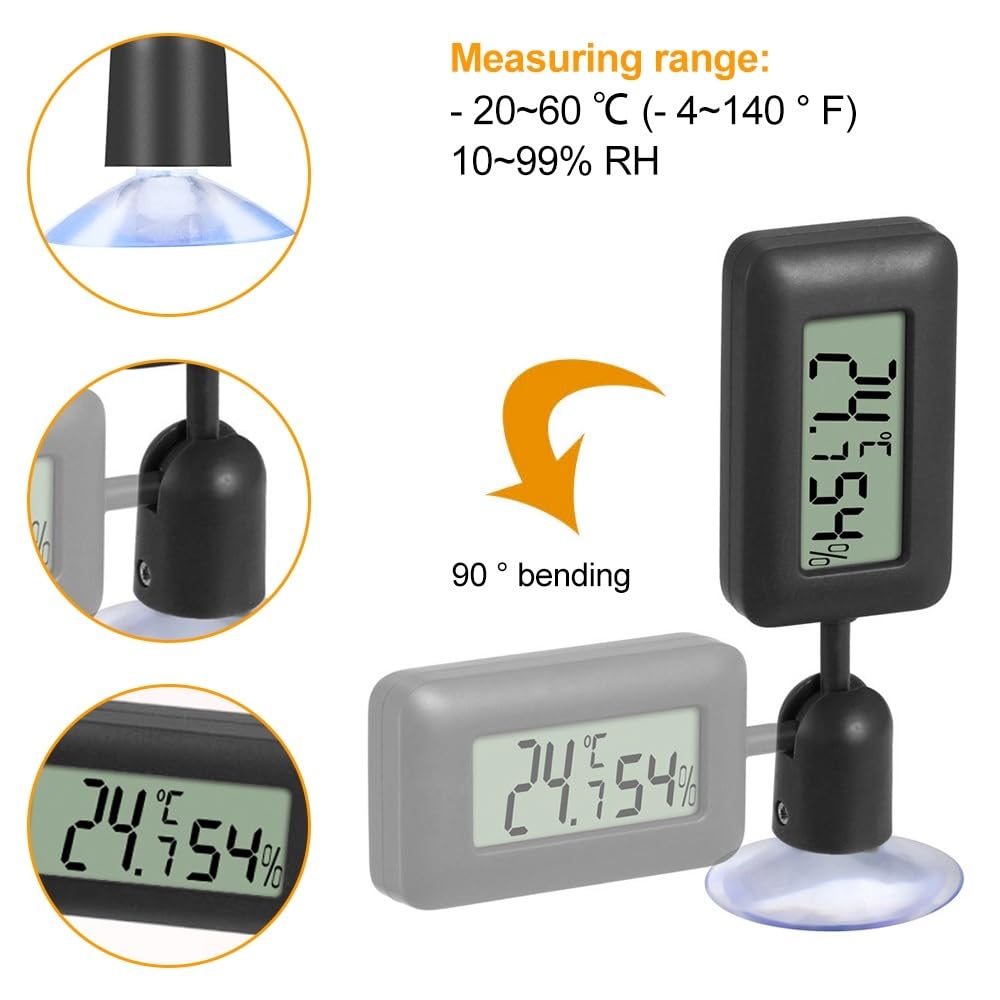 DONGKER Jauge D'humidité de Thermomètre de Reptile,Jauges de Capteur de Température D'affichage LCD Numérique avec Ventouse pour Tortue,Serpent,Lézard,Grenouille,Araignée,Boîte a Plantes