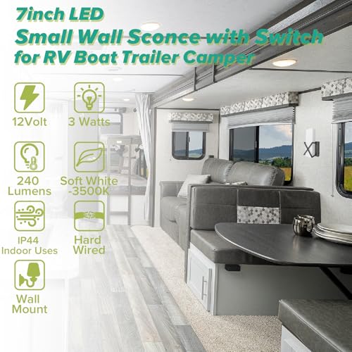 Dream Lighting 12V RV Matte Black Bedside LED Reading Light, 3W 3500K, 7inch