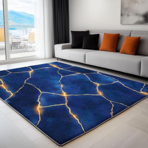 Tapis lavable en machine antiderapant bleu dore 120x180 cm - 3