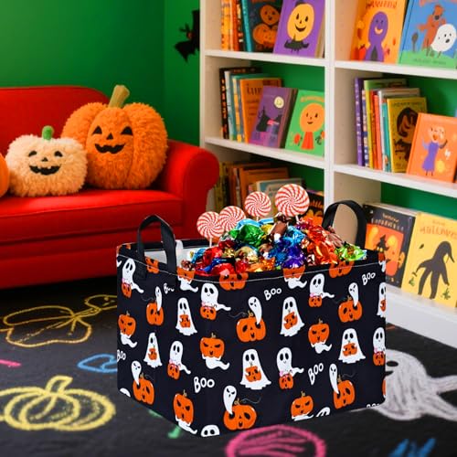 Image of Pumpkin Pattern Storage Basket Gift Shelf Basket Storage Bin, Nursery Basket Organizer Box for With Handles for Room Deco
