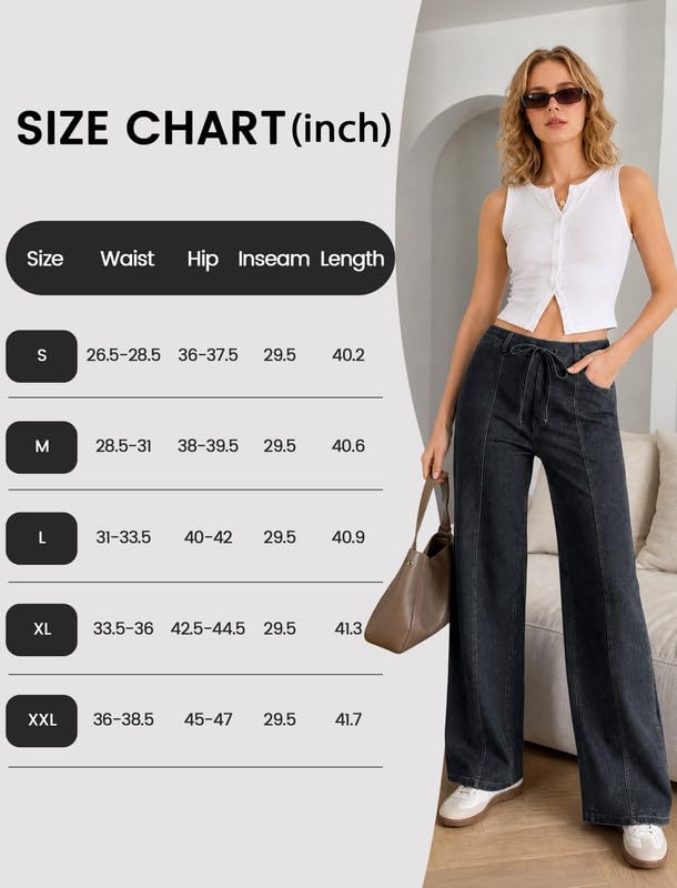 keriffe Women's Wide Leg Jeans Drawstring High Waisted Stretchy Denim Pants - image 7