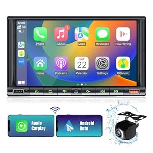 2024 Newest 7 Inch Double Din Car Stereo for Wireless Carplay&Android Auto with Voice Control,Car Radio with HD Touch Screen Bluetooth5.2, AM/FM/Mirror Link/Backup Camera/SWC/AUX/MIC/DSP