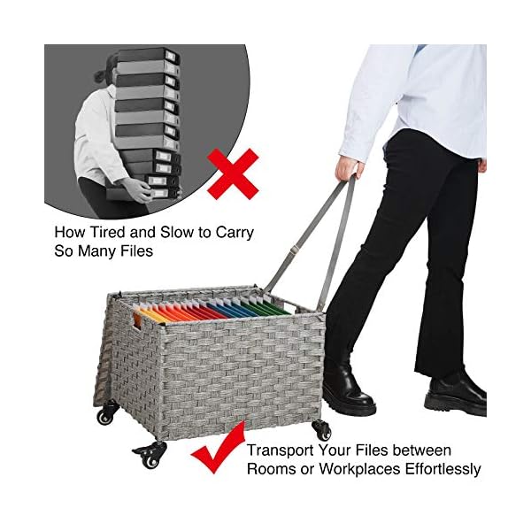 Greenstell File Cabinet with 20 Hanging Filing Folders, Mobile File Cabinet for Home Office, Decorative Organize, Under Desk Rolling Office File Cabinet for Legal Letter Size, Easy to Assemble Grey - Image 4