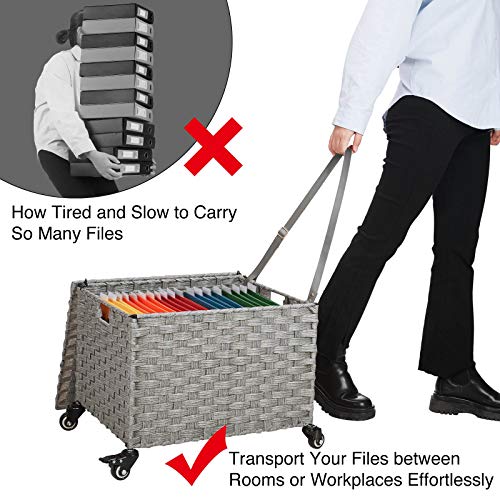 Greenstell File Cabinet with 20 Hanging Filing Folders, Mobile File Cabinet for Home Office, Decorative Organize, Under Desk Rolling Office File Cabinet for Legal Letter Size, Easy to Assemble Grey - Image 4