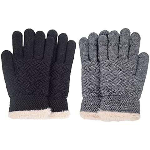 FENELY Kids Winter Gloves Toddler Knit Cotton Boys Girls Youth Warm Full Fingers Thermal Black Gray Guantes Para NiñOs Gift For Children Cover