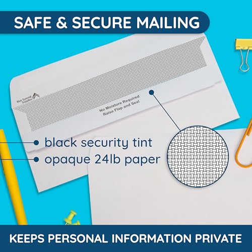Image of Blue Summit Supplies 500 Number 10 Envelopes Self Seal - Number 10 Business Envelopes Letter Size - Security Tint - Flip and Seal Flap - 4 1 /8 x 9 1 /2-500 Count