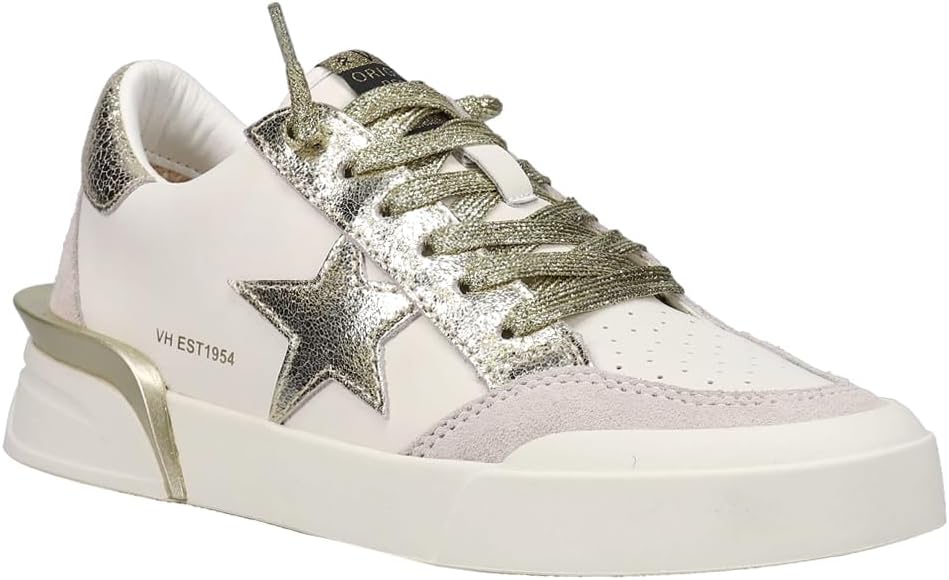 VINTAGE HAVANA Womens Laser Glitter Lace Up Sneakers Shoes Casual - Gold, White