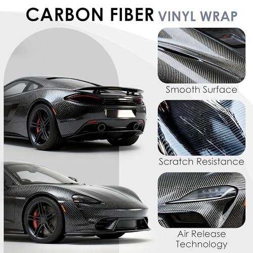 Image of 5ft x 4.9ft Car Vinyl Wrap, 3D Carbon Fiber Black Car Wrap Vinyl Roll for Cars Body Protection, Scratch Resistance with Air Release Technology (Carbon Fiber Black)