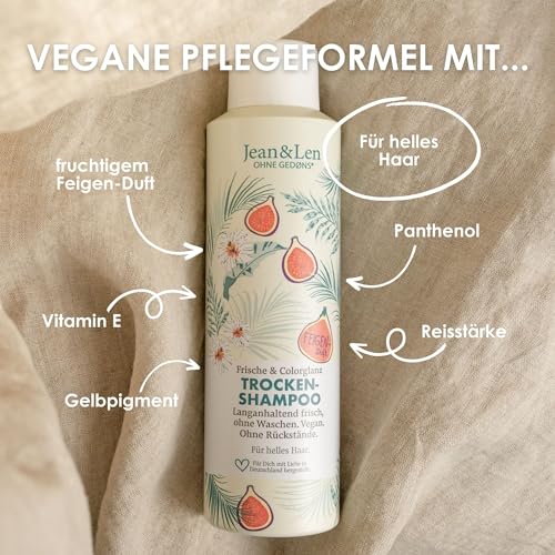 Jean & Len Trockenshampoo Frische & Colorglanz für helles Haar, kein fettiger Ansatz, keine Produktrückstände, duftet fruchtig frisch nach Feige, mit UV-Filter, ohne Parabene & Silikone, vegan, 200 ml