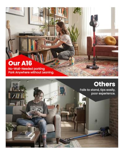 Image of CHEBIO Lightweight Cordless Vacuum Cleaners for Home, Stick Vacuum Cordless Rechargeable with 45kPa Suction,45-Min Run,Anti-Tangle and Self-Stand, 6 in 1 Hardwood Vacuum Cleaner (red)