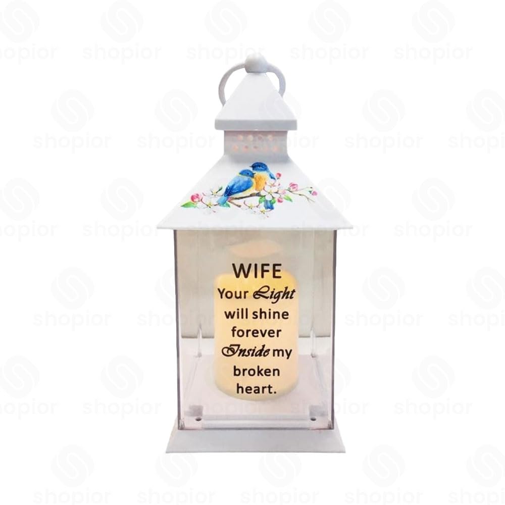 Memorial Light Up Lantern for Graveside – Bird Floral LED Candle, Weatherproof Remembrance Lantern for Loved Ones – in Loving Memory Sympathy & Bereavement Gift (Birds Lantern - Wife)