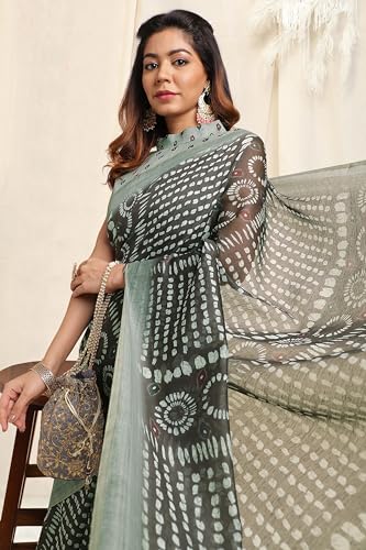Image of MIRCHI FASHION Women Saree Ajrakh Digital Printed Cotton Blend | Lightweight Professional Office Sari with Blouse Fabric