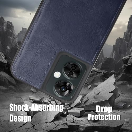 Image of Leather Case for OnePlus Nord CE 3 Lite Premium Protective Stylish Slim Cover with Shockproof Raised Edges Blue